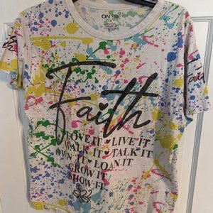 On Fire Plus Size Faith Graffiti Splatter Top Colorful 100% Cotton Women's sz 1X